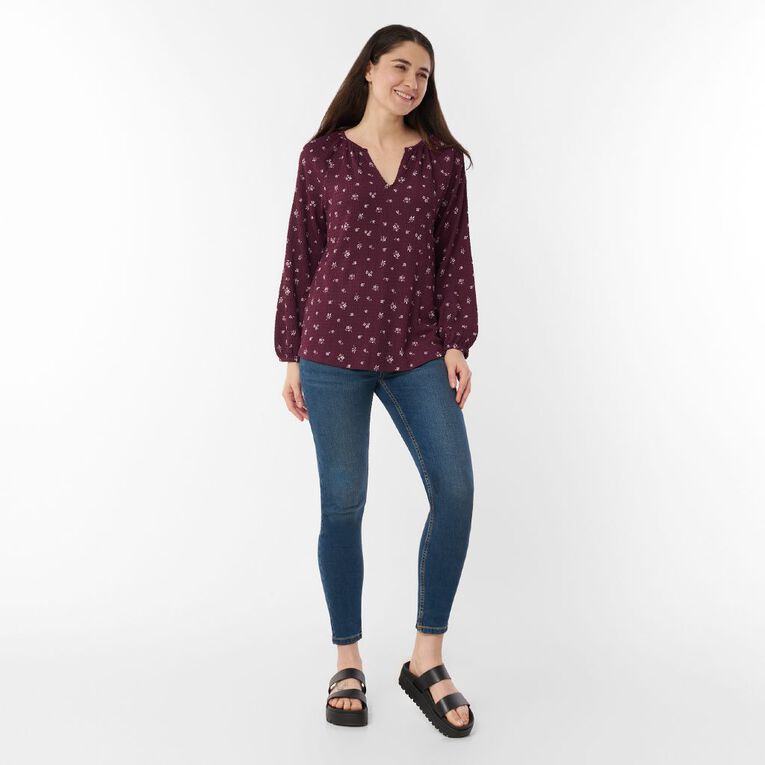 H&H Women's V Neck Gathered Top, Red Dark, hi-res