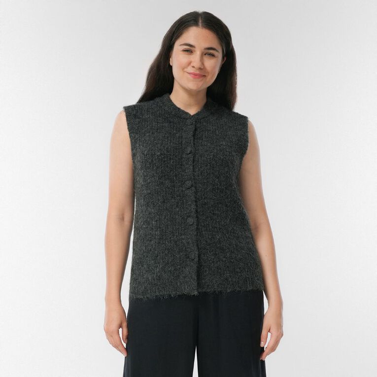 H&H Women's Sleeveless Boucle Knitted Vest, Charcoal/Marle, hi-res
