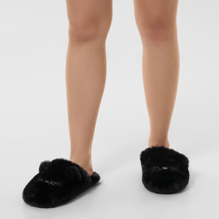 H&H Women's Cat Scuff Slippers, Black, hi-res