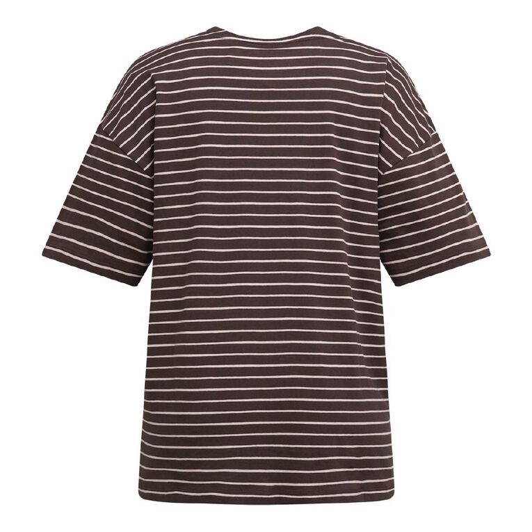 H&H Women's Oversized Boyfriend Stripe Tee, Brown Dark, hi-res