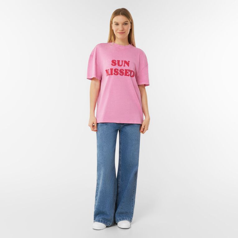 H&H Women's Short Sleeve Boyfriend Graphic Tee, Pink, hi-res