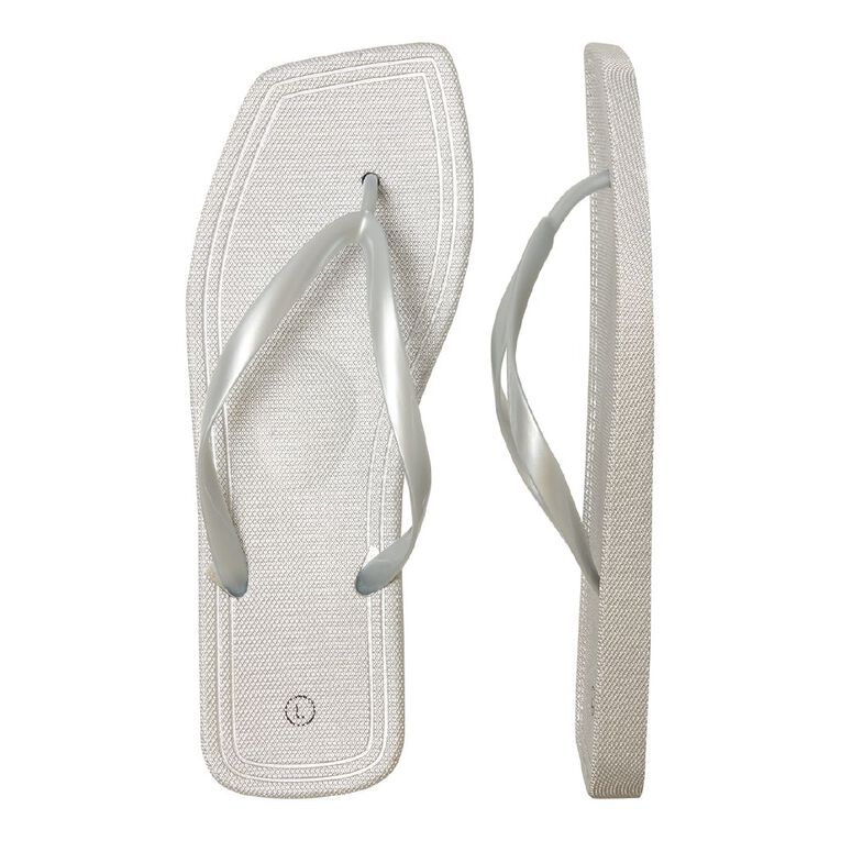 H&H Women's Square Toe Jandals, Silver, hi-res