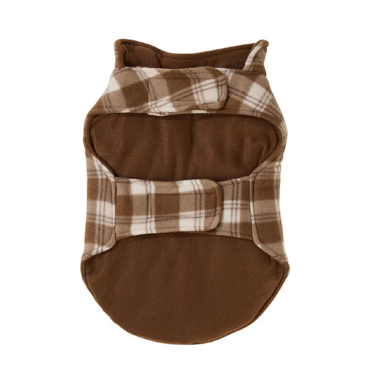 Petzone Fleece Pet Jacket Check Brown Mid Small, , hi-res