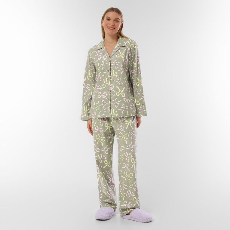 H&H Women's Classic Flannelette Pyjama Set, Green Light, hi-res