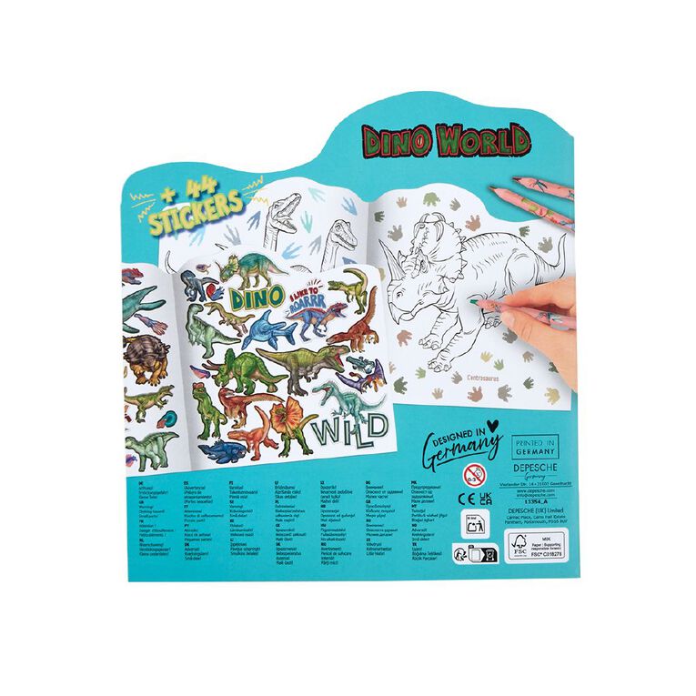 Artwrap Dino World Colour Book Figural Multi-Coloured, , hi-res