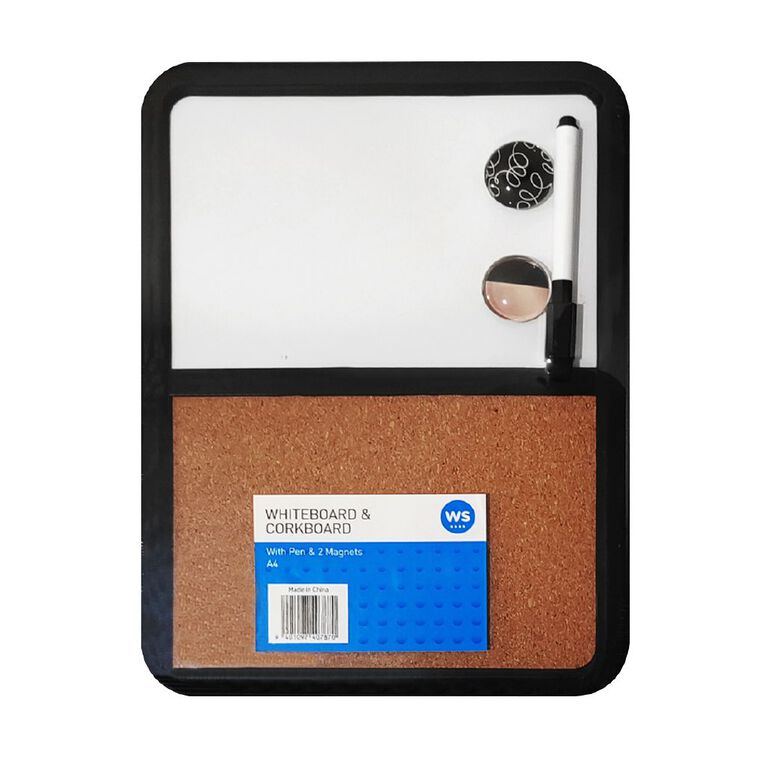 WS Whiteboard & Corkboard With Pen & 2 Magnets A4, , hi-res