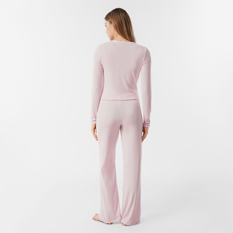 H&H Women's Pointelle Long Sleeve Pyjama Set, Pink Light, hi-res