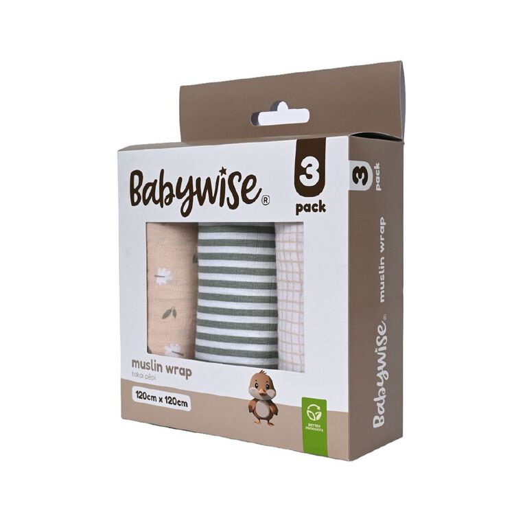 Babywise Muslin Wrap Stripe 3 Pack, , hi-res