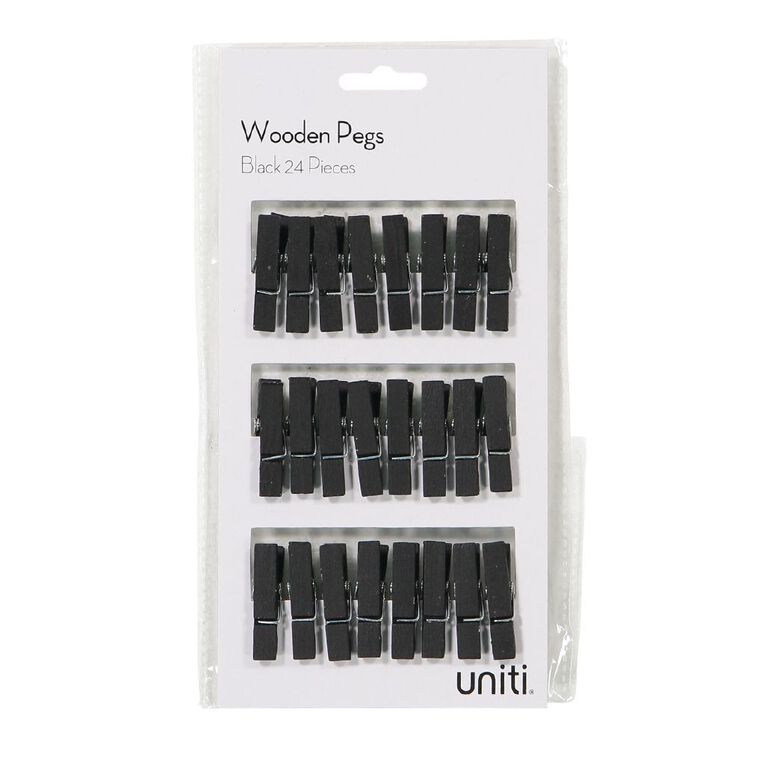 Uniti Wooden Pegs Black 24 Pack, , hi-res