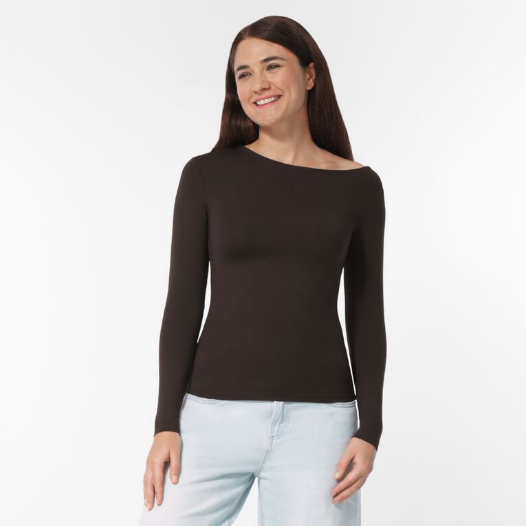 H&H Women's Contour Off Shoulder Top, Brown Dark, hi-res