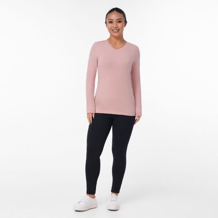 H&H Women's Stretch Long Sleeve V Neck Tee, Pink Light, hi-res