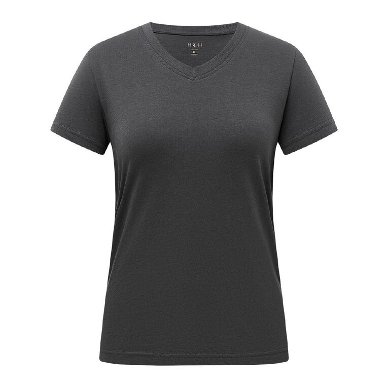 H&H Women's Essential Short Sleeve V Neck Tee, Grey Dark, hi-res