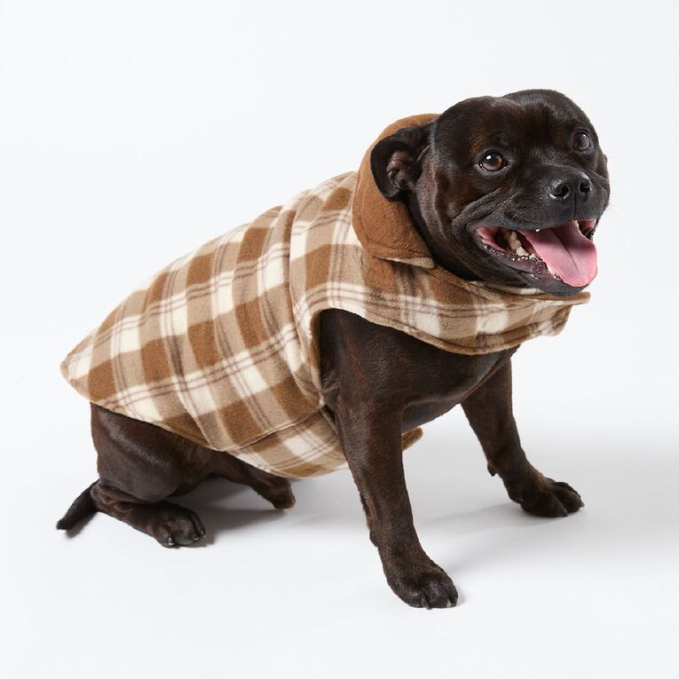 Petzone Fleece Pet Jacket Check Brown Mid Large