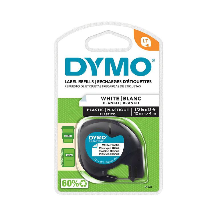 Dymo Letratag Plastic Tape 12mm x 4m Pearl, , hi-res
