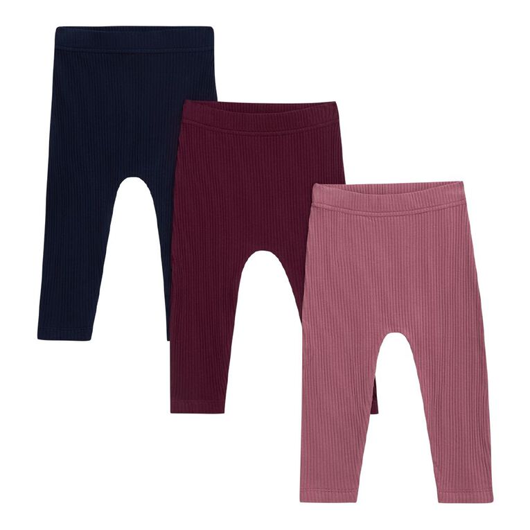 Young Original Babies' Rib Leggings 3 Pack, Red Mid, hi-res