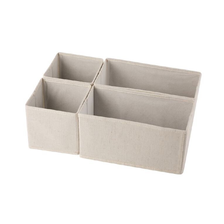 Living & Co Linen Look Draw Organiser 4 Pack Cream, , hi-res