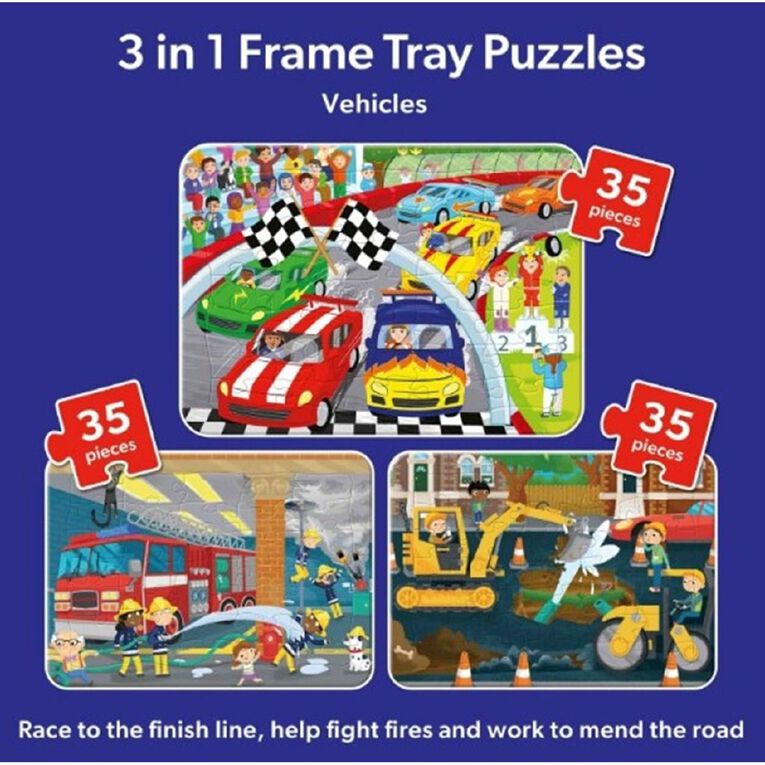 Frame Tray Puzzle Vehicles 3 Pack 35 Piece, , hi-res