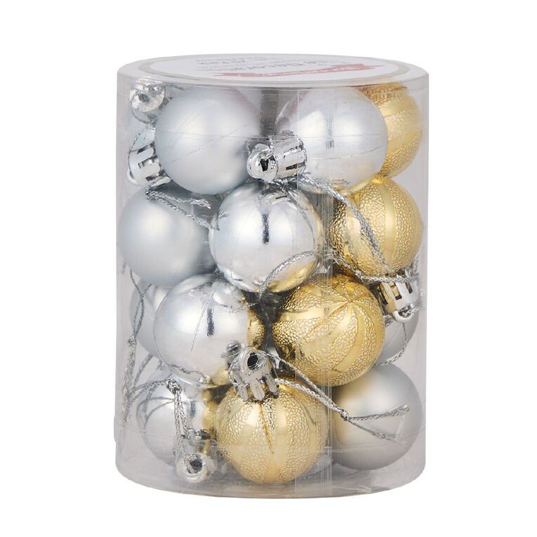 Wonderland Christmas Baubles 3cm Silver & Gold 20 Pack, , hi-res