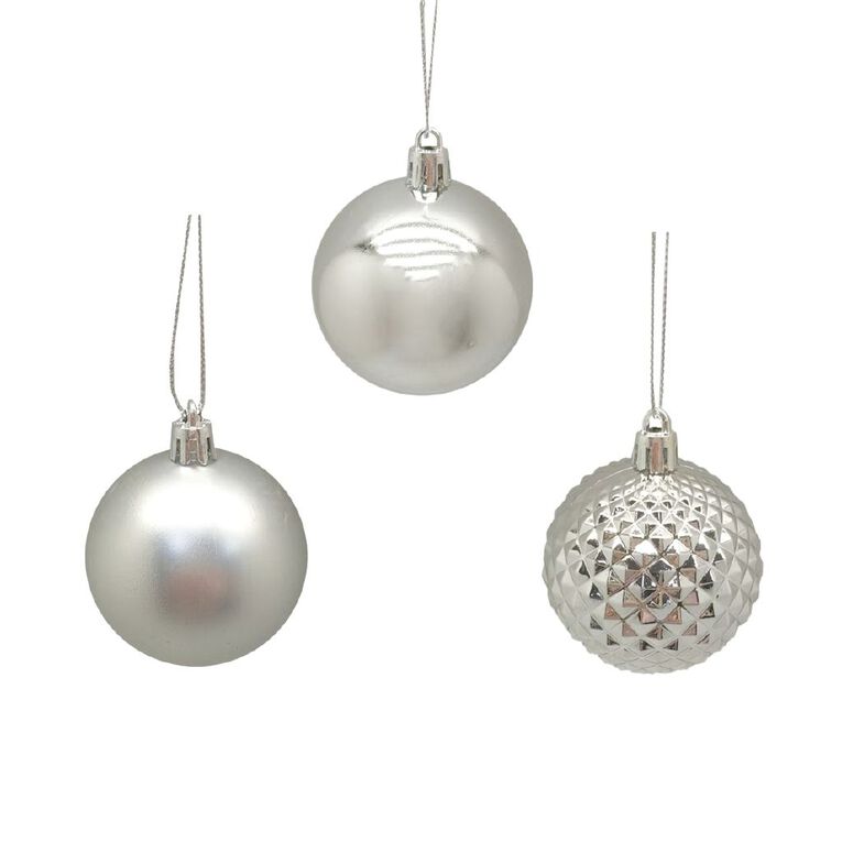 Wonderland Christmas Baubles 6cm Silver 10 Pack, , hi-res