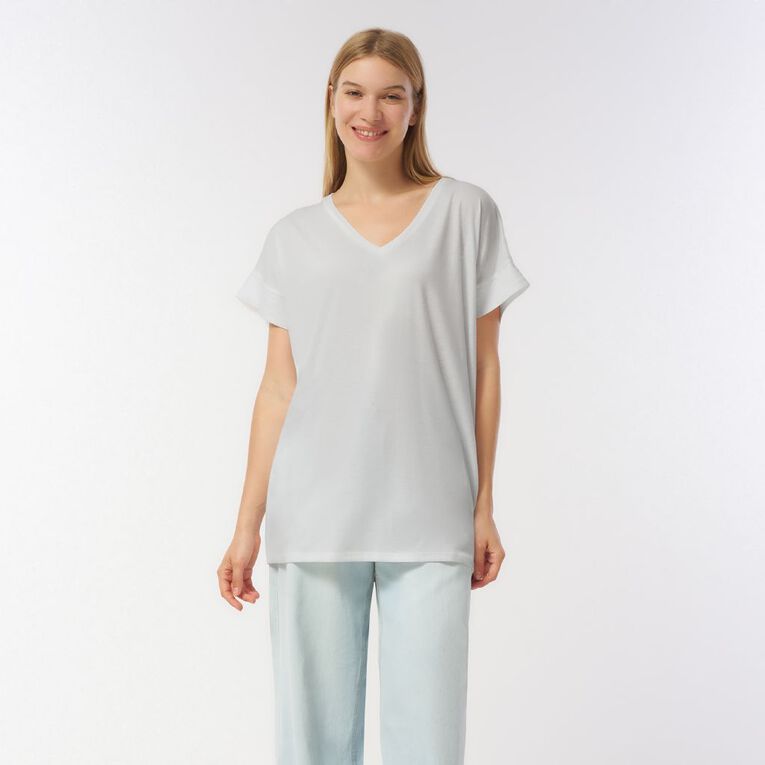 H&H Women's V Neck Drop Shoulder Tunic Top, White, hi-res