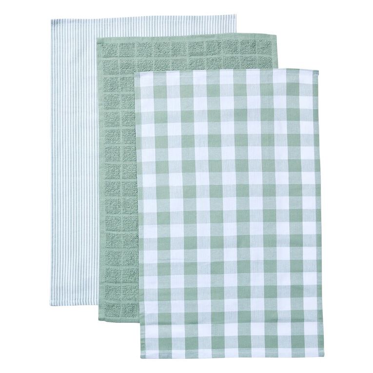 Living & Co Multi Pack Tea Towels Sage 3 Pack, , hi-res