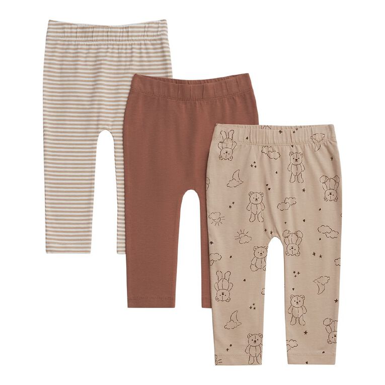 Young Original Babies' Print Leggings 3 Pack, Brown Light TEDDY, hi-res