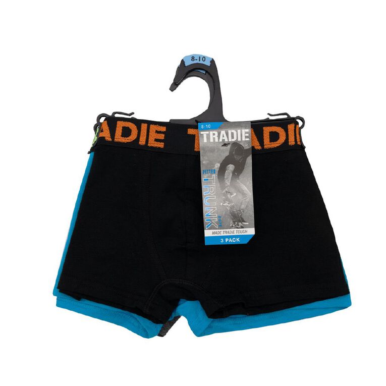 Tradie Boys' Trunks 3 Pack, Black/Grey, hi-res