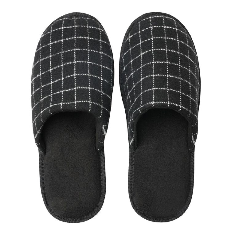 H&H Men's Tartan Check Slip-On Slippers, Black/White, hi-res