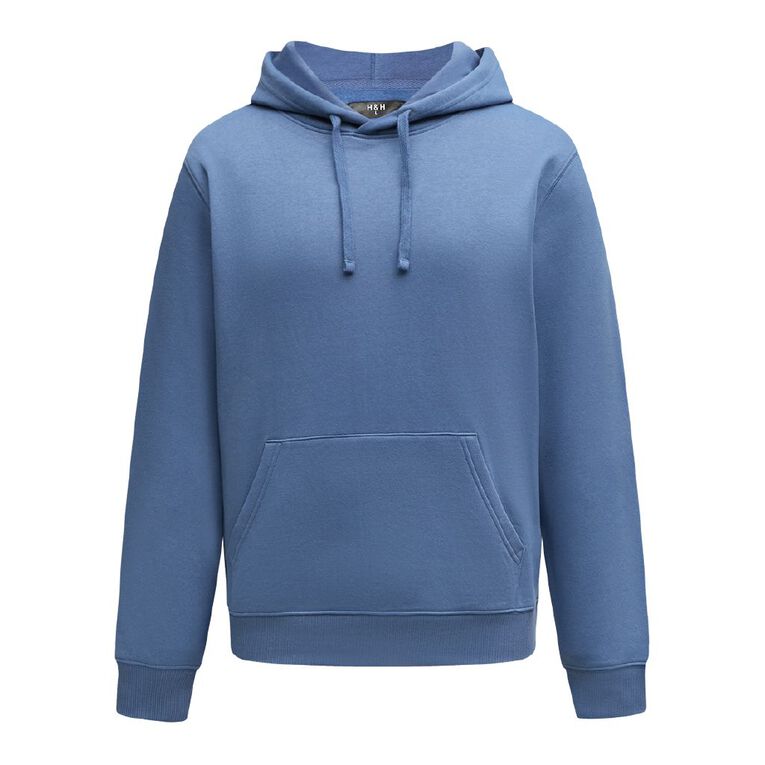 H&H Men's Plain Hoodie Sweatshirt, Blue Mid, hi-res
