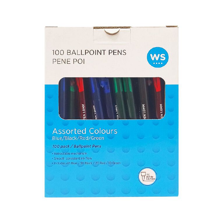 WS Office Ball Pen 100 Pack Assorted, , hi-res