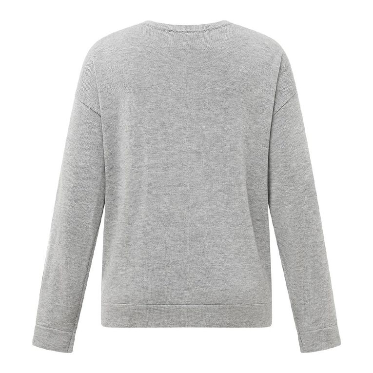H&H Women's Merino Blend Crew Neck Knit, Grey Marle, hi-res