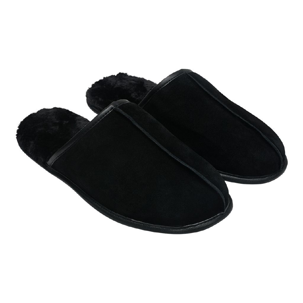  SLIPPER PBS705 BLACK×BLACK SUEDE H&H Men's Suede Slip-On Slippers Black | The Warehouse