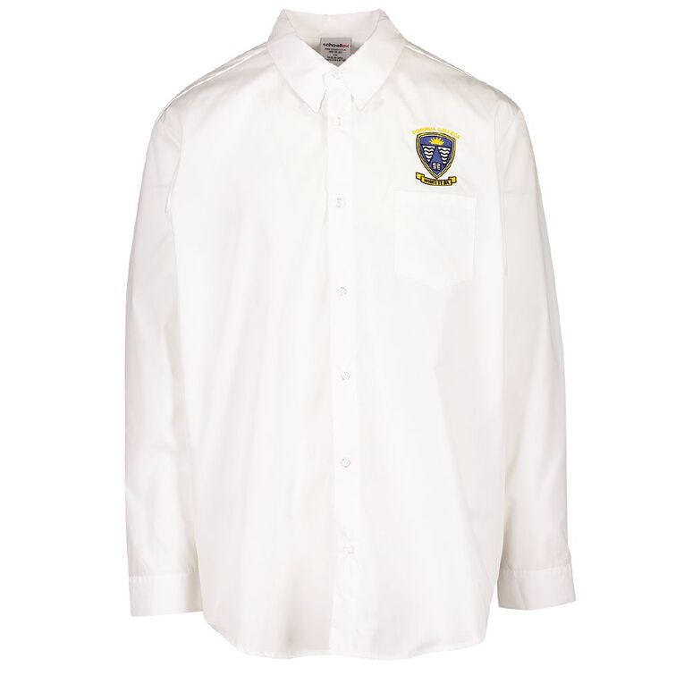 Schooltex Porirua College Long Sleeve Shirt with Embroidery, White, hi-res
