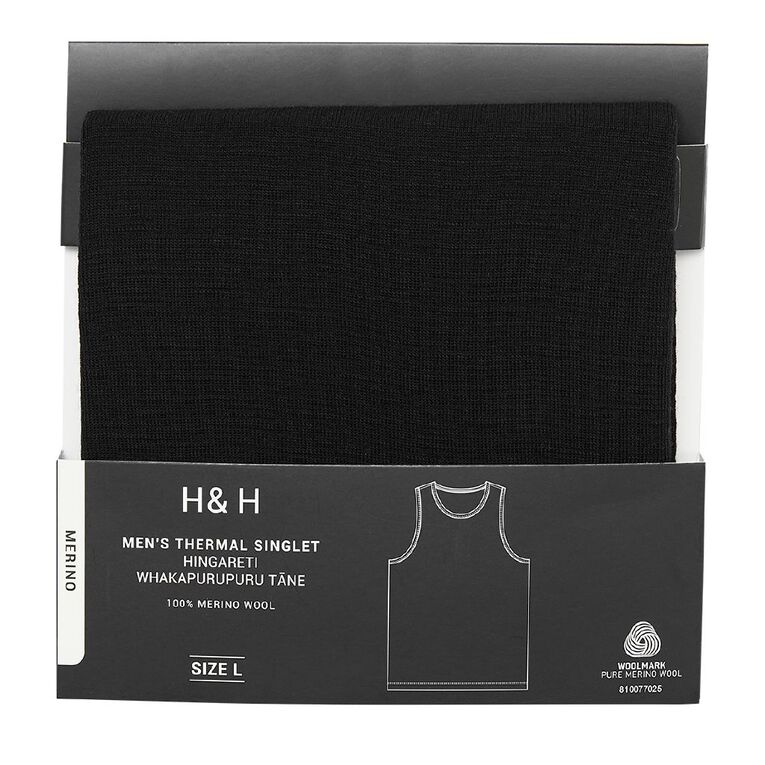 H&H Men's Merino Thermal Singlet, Black, hi-res