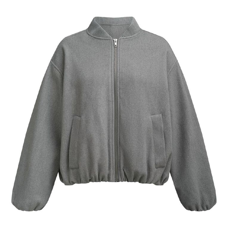 H&H Women's Felt Like Pleat Bomber Jacket, Grey Light, hi-res
