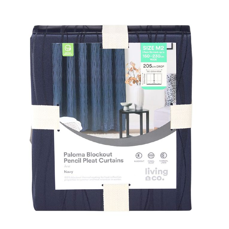 Living & Co Paloma Curtains Navy 150-230cm Wide/160cm Drop, Navy, hi-res