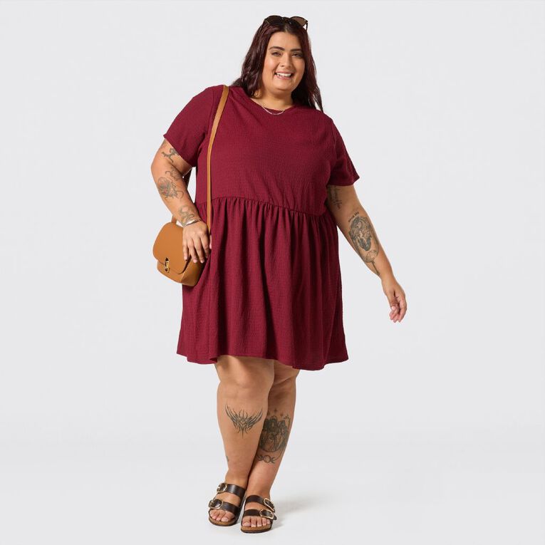 H&H Curve Women's Short Sleeve Tee Dress, Red Dark, hi-res