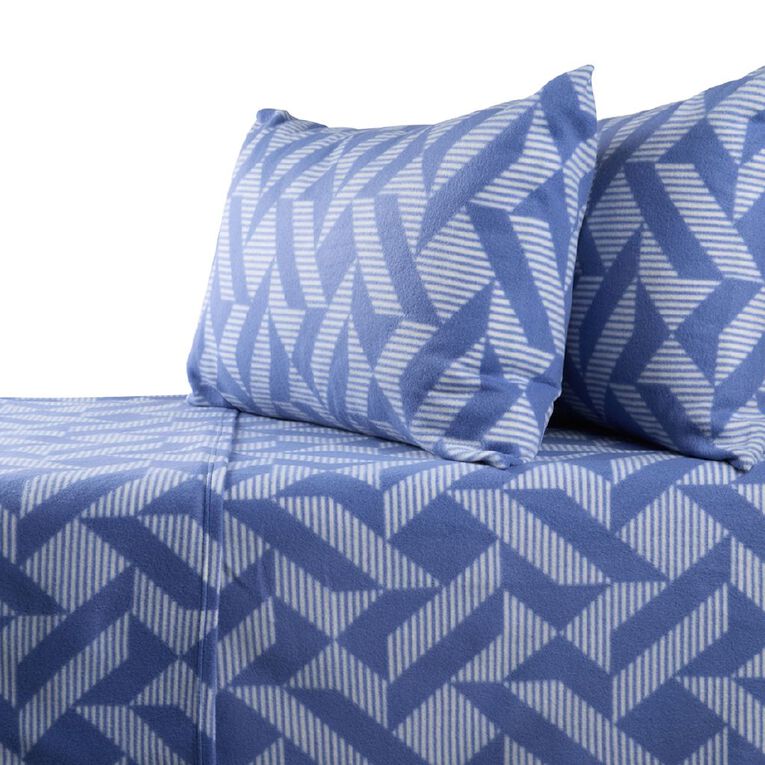 Living & Co Polar Flannel Printed Sheet Set Blue King Single, , hi-res