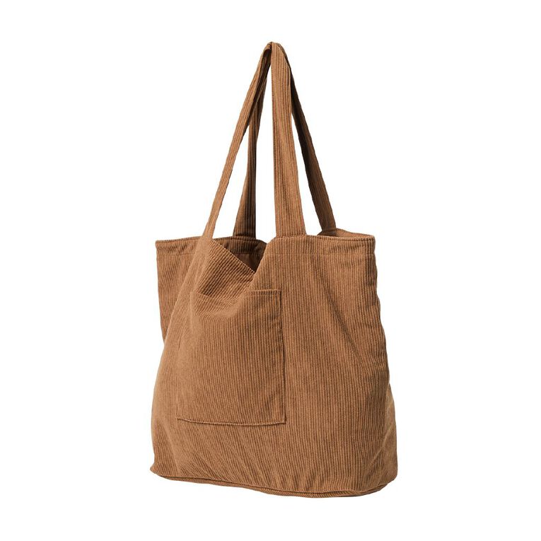 H&H Corduroy Tote Bag, Brown Mid, hi-res
