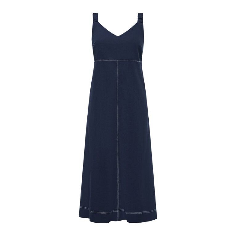 H&H Women's Contrast Stitch Cotton Linen Midi, Navy, hi-res