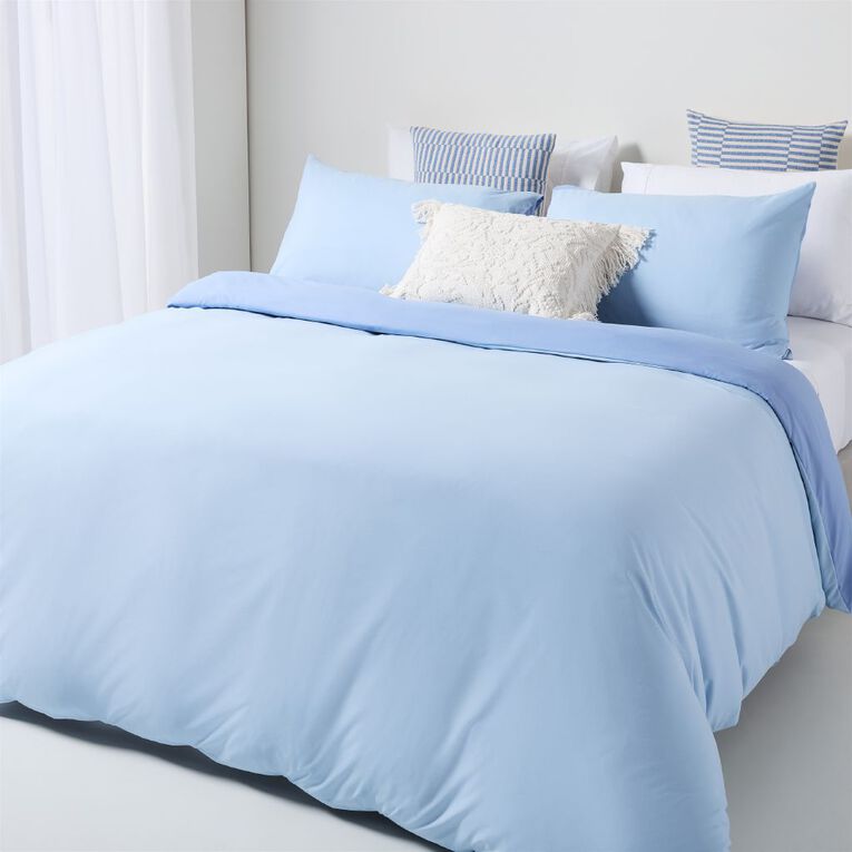 Living & Co Duvet Cover Set Microfibre Reversible Blue Queen, , hi-res