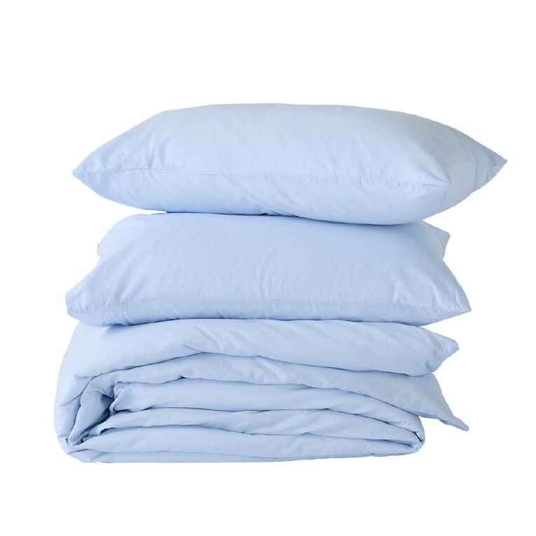 Living & Co Duvet Cover Set Washed Cotton Blue Queen, , hi-res
