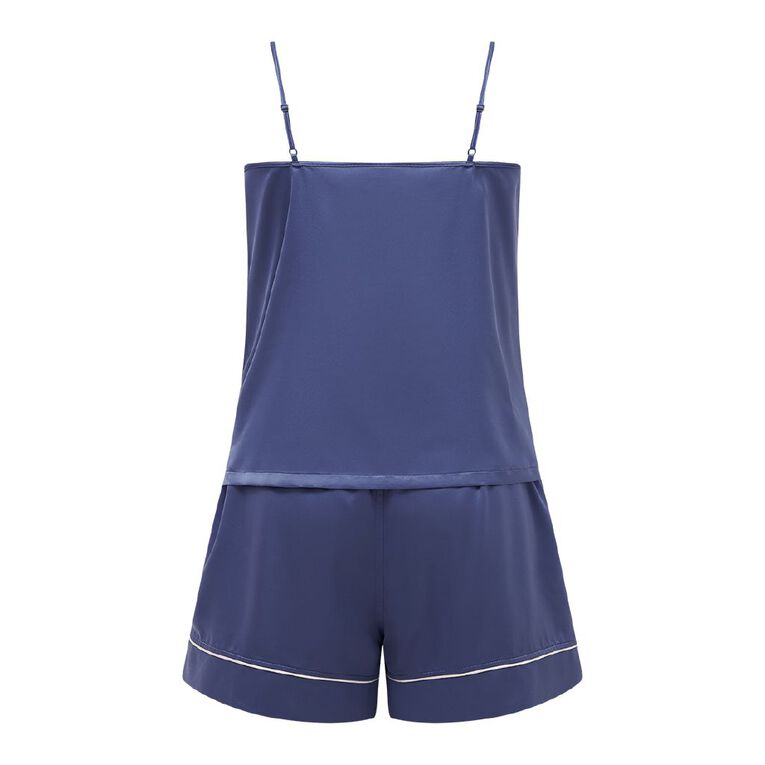 H&H Women's Satin Cami and Short Pyjama Set, Blue Mid, hi-res