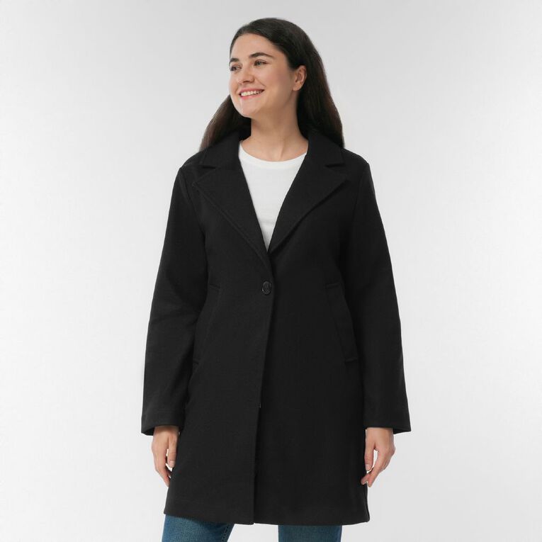 H&H Women's Soft Touch Button Midi Coat, Black, hi-res
