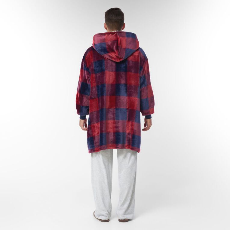 H&H Men's Oversized Coral Fleece Hoodie, Red Dark, hi-res