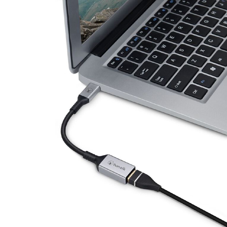 Bonelk Long-Life USB-C to USB-A Adapter Space Grey 15 cm Grey, , hi-res
