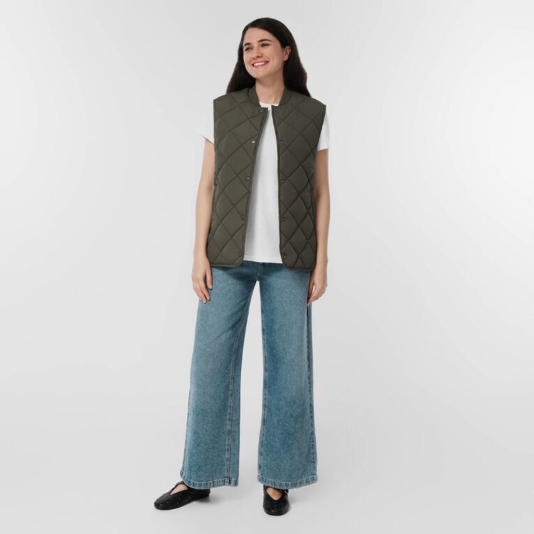 H&H Women's Quilt Vest, Green Dark, hi-res