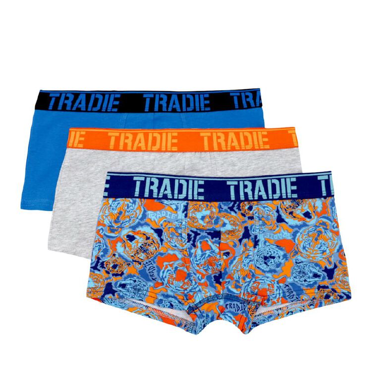 Tradie Boys' Trunks 3 Pack, Blue, hi-res