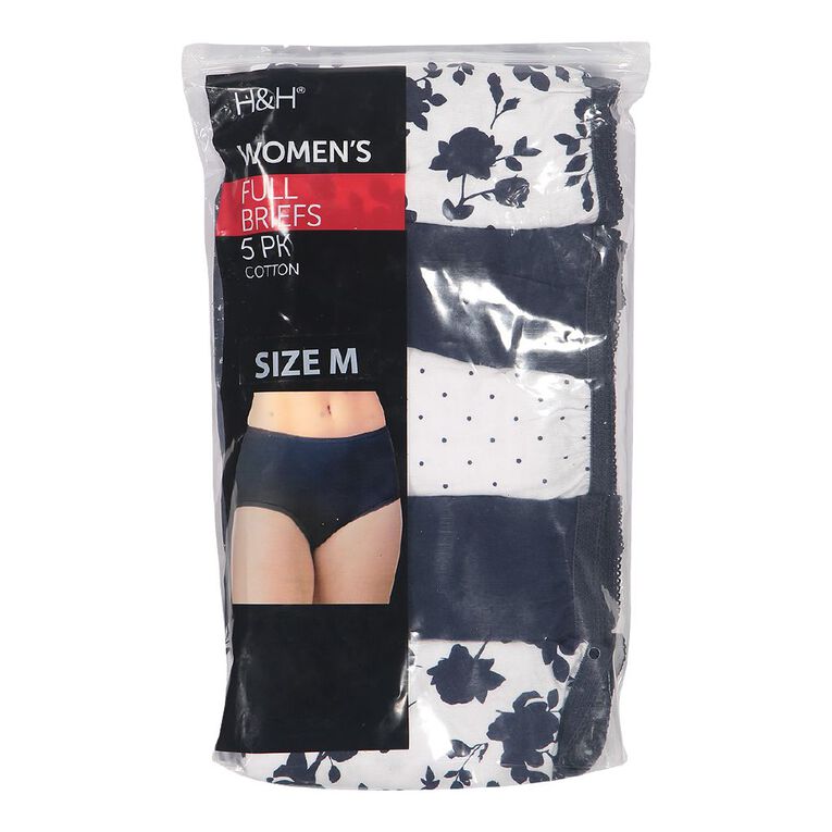 H&H Women's Cotton Full Briefs 5 Pack, Navy, hi-res