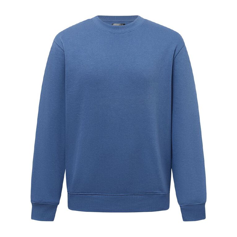 H&H Men's Plain Crew Sweatshirt, Blue Mid, hi-res